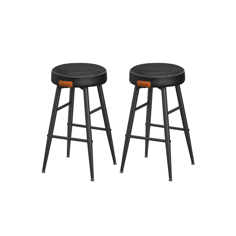 Rootz 2 Piece Set Bar Chairs - Kitchen Stools - Counter Height Chairs - Steel Frame - Highly Elastic Foam - PU Synthetic Leather - Plywood - Basic Black - 49.5cm x 49.5cm x 63cm