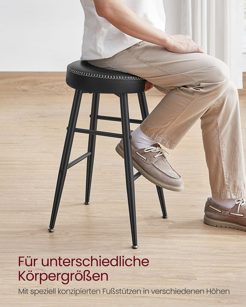 Rootz 2 Piece Set Bar Chairs - Kitchen Stools - Counter Height Chairs - Steel Frame - Highly Elastic Foam - PU Synthetic Leather - Plywood - Basic Black - 49.5cm x 49.5cm x 63cm