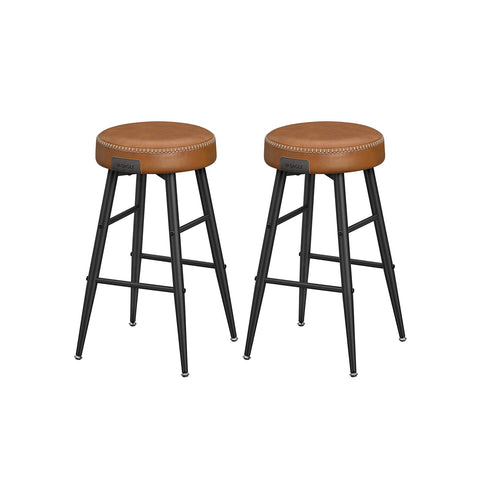 Rootz 2 Piece Set Bar Chairs - Kitchen Stools - Counter Height Chairs - Steel Frame - Highly Elastic Foam - PU Synthetic Leather - Plywood - 49.5cm x 49.5cm x 63cm