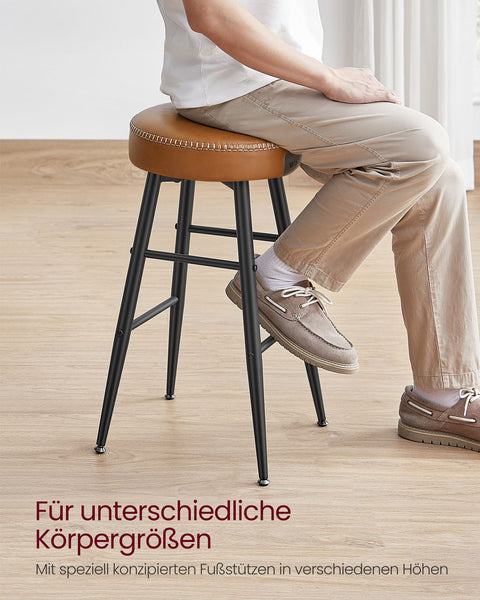 Rootz 2 Piece Set Bar Chairs - Kitchen Stools - Counter Height Chairs - Steel Frame - Highly Elastic Foam - PU Synthetic Leather - Plywood - 49.5cm x 49.5cm x 63cm