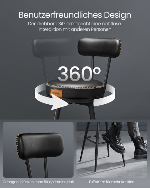 Rootz 2 Piece Bar Chair Set - Counter Stools - Kitchen Island Chairs - Comfortable Seating - 54cm x 54cm x 91cm