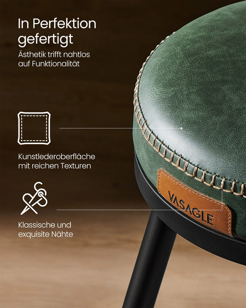 Rootz 2 Bar Chairs Set - Forest Green Stools - Steel Frame - Molded Foam - PU Leather - 54cm x 54cm x 91cm - 13.6kg - 120kg Capacity