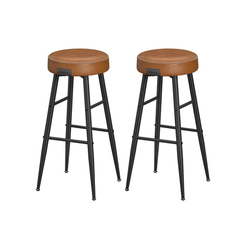 Rootz 4 Piece Set Bar Chairs - Kitchen Stools - Counter Height Chairs - Steel Frame - 58D Molded Foam - PU Synthetic Leather - Plywood - Caramel Brown - 51.6cm x 51.6cm x 76.2cm