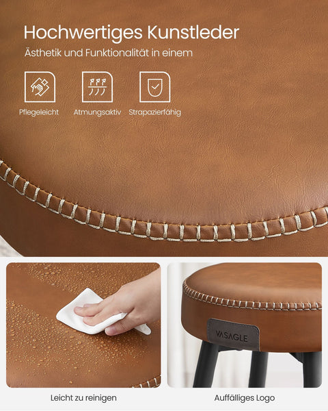 Rootz Ekho Collection - 2 Piece Bar Stool Set - Caramel Brown - Faux Leather - Steel Frame - 51.6cm x 51.6cm x 76.2cm