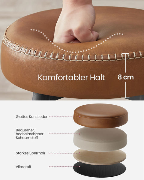 Rootz Ekho Collection - 2 Piece Bar Stool Set - Caramel Brown - Faux Leather - Steel Frame - 51.6cm x 51.6cm x 76.2cm