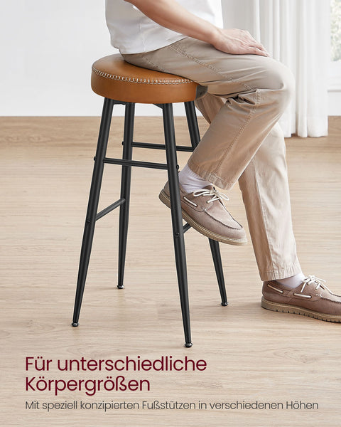 Rootz Ekho Collection - 2 Piece Bar Stool Set - Caramel Brown - Faux Leather - Steel Frame - 51.6cm x 51.6cm x 76.2cm