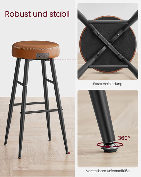 Rootz Ekho Collection - 2 Piece Bar Stool Set - Caramel Brown - Faux Leather - Steel Frame - 51.6cm x 51.6cm x 76.2cm