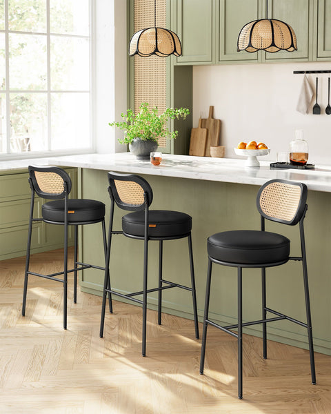 Rootz 2 Piece Set Bar Stool - High Stool - Kitchen Breakfast Chair - Curved Backrest - Black Ink - 89cm x 44.5cm x 27.5cm