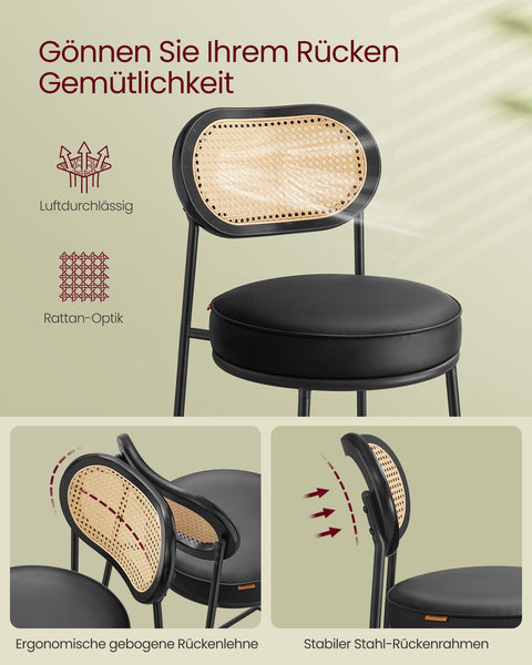 Rootz 2 Piece Set Bar Stool - High Stool - Kitchen Breakfast Chair - Curved Backrest - Black Ink - 89cm x 44.5cm x 27.5cm