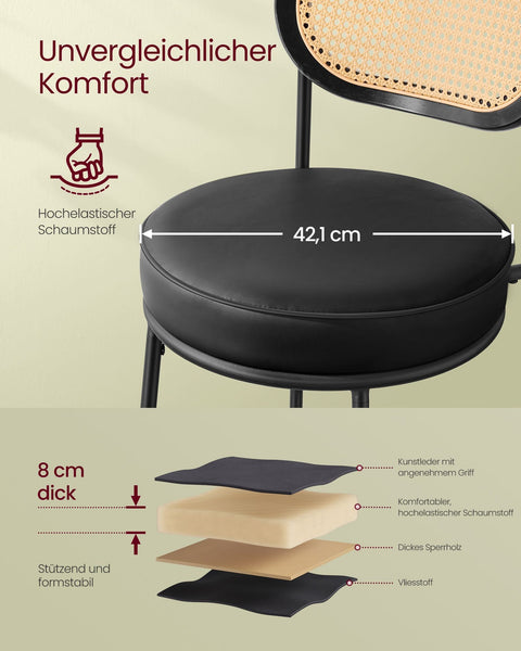 Rootz 2 Piece Set Bar Stool - High Stool - Kitchen Breakfast Chair - Curved Backrest - Black Ink - 89cm x 44.5cm x 27.5cm