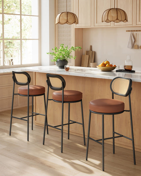 Rootz Bar Stool Set - Kitchen Stools - Counter Height Stools - Faux Leather - 48.2cm x 45.7cm x 104.7cm
