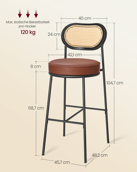 Rootz Bar Stool Set - Kitchen Stools - Counter Height Stools - Faux Leather - 48.2cm x 45.7cm x 104.7cm