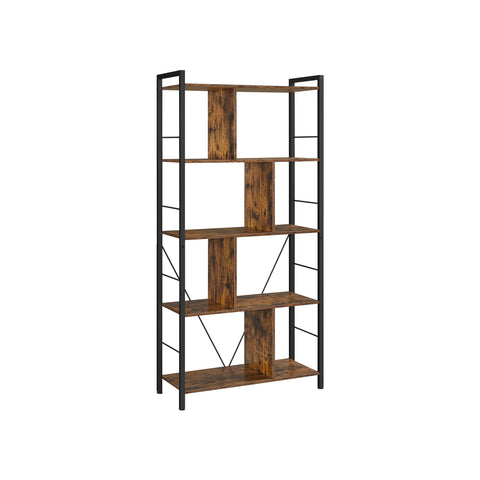 Rootz 5 Tier Bookcase - Bookshelf - Storage Shelf - Sturdy Steel Frame - 74cm x 30cm x 150cm