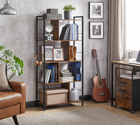 Rootz 5 Tier Bookcase - Bookshelf - Storage Shelf - Sturdy Steel Frame - 74cm x 30cm x 150cm
