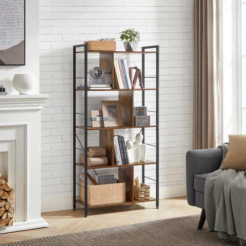 Rootz 5 Tier Bookcase - Bookshelf - Storage Shelf - Sturdy Steel Frame - 74cm x 30cm x 150cm