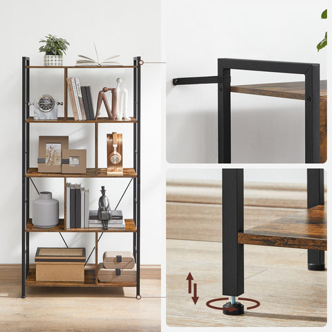 Rootz 5 Tier Bookcase - Bookshelf - Storage Shelf - Sturdy Steel Frame - 74cm x 30cm x 150cm