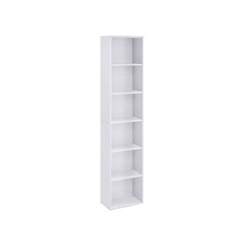 Rootz 6 Compartment White Bookcase - Standing Shelf - Chipboard Material - 40cm x 24cm x 178.5cm - 17.2kg - Anti-Tip Device Included