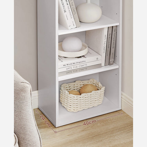 Rootz 6 Compartment White Bookcase - Standing Shelf - Chipboard Material - 40cm x 24cm x 178.5cm - 17.2kg - Anti-Tip Device Included
