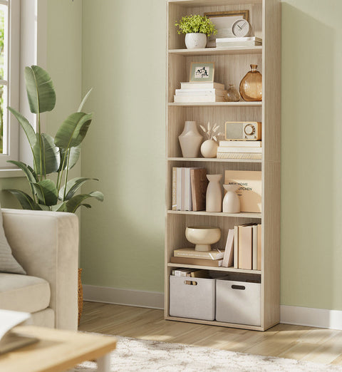 Rootz 6-Story Standing Shelf - Book Shelf - Storage Organizer - Durable Wooden Chipboard - 24 x 60 x 178.5 cm - Brown