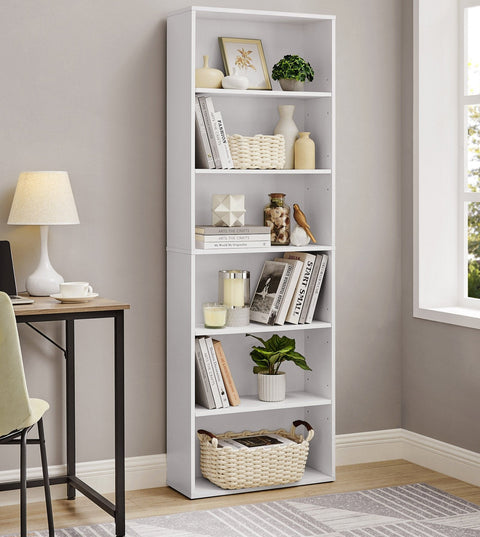 Rootz 6 Compartment Shelf - White Organizer - Chipboard Rack - 24cm x 60cm x 178.5cm - Lightweight - 10kg Capacity Per Level