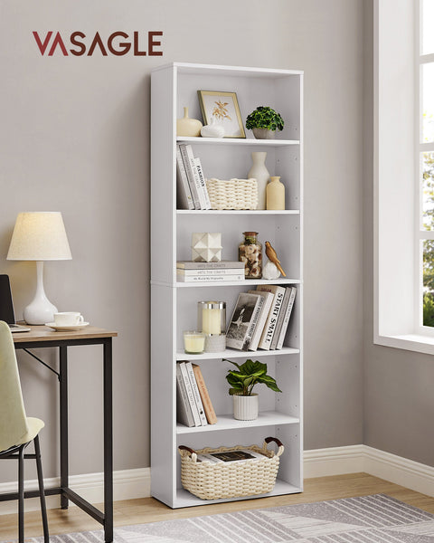 Rootz Chipboard Stand Shelf - Bookcase - Storage Rack - White - 24cm x 60cm x 178.5cm - Heavy Duty - Easy Assembly - Stylish Design