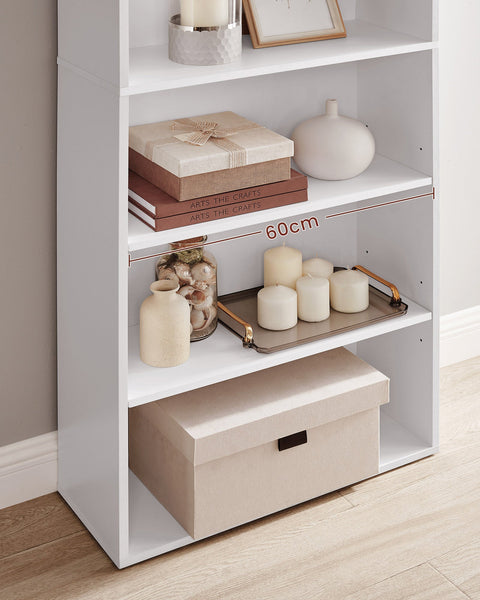 Rootz Chipboard Stand Shelf - Bookcase - Storage Rack - White - 24cm x 60cm x 178.5cm - Heavy Duty - Easy Assembly - Stylish Design