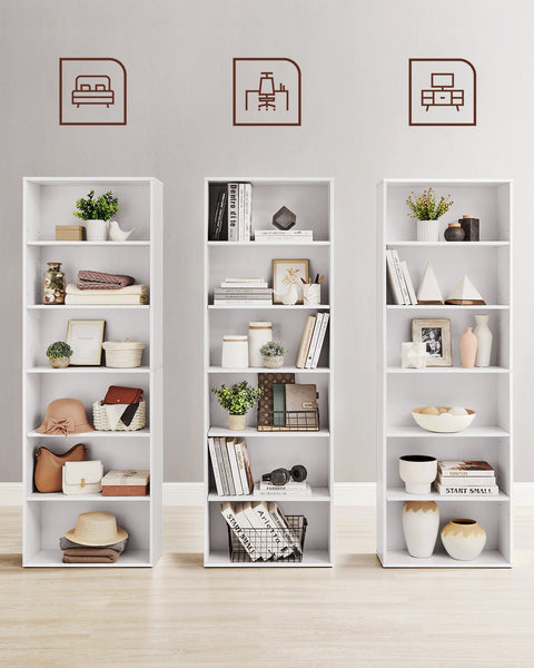 Rootz Chipboard Stand Shelf - Bookcase - Storage Rack - White - 24cm x 60cm x 178.5cm - Heavy Duty - Easy Assembly - Stylish Design