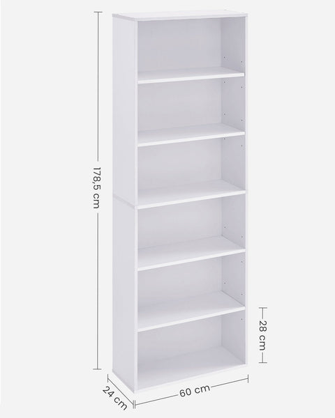 Rootz 6 Compartment Shelf - White Organizer - Chipboard Rack - 24cm x 60cm x 178.5cm - Lightweight - 10kg Capacity Per Level