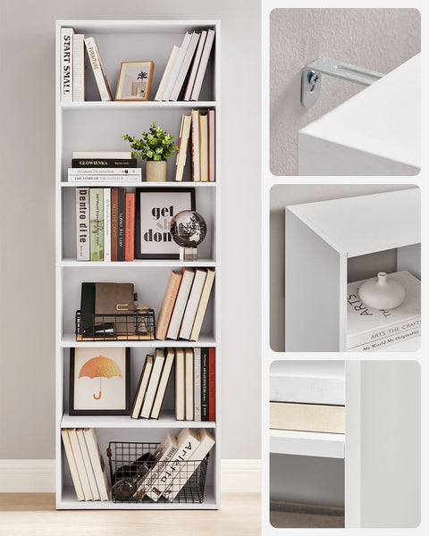 Rootz Chipboard Stand Shelf - Bookcase - Storage Rack - White - 24cm x 60cm x 178.5cm - Heavy Duty - Easy Assembly - Stylish Design