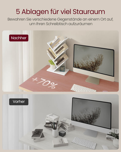 Rootz Bookcase Tree Shape - Space-saving Bookshelf -  White - Saves Space - 17.2cm x 30cm x 51cm