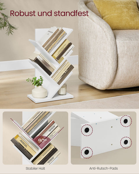 Rootz Bookcase Tree Shape - Space-saving Bookshelf -  White - Saves Space - 17.2cm x 30cm x 51cm
