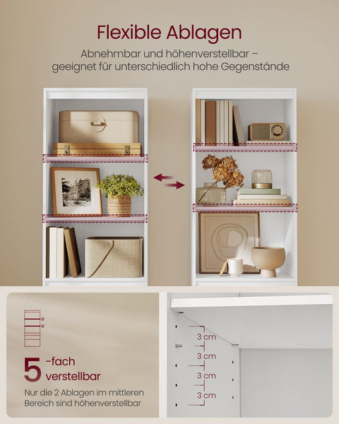 Rootz Bookcase with Drawers - Storage Shelves - Snow White Cabinet - Organize Efficiently - 30cm x 57.1cm x 180cm