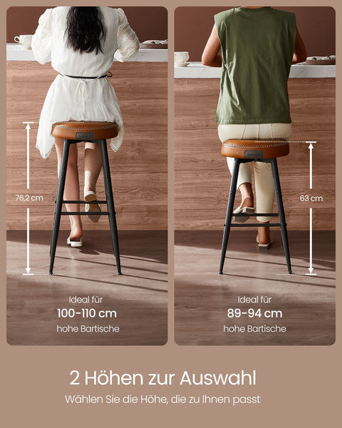 Rootz EKHO Collection - Bar Stools Set - Counter Stools - Steel Frame - PU Leather - Compact Size - 49.5cm x 49.5cm x 63cm