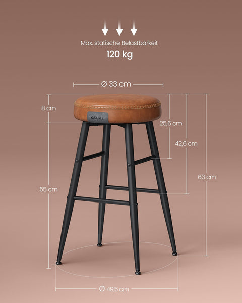 Rootz EKHO Collection - Bar Stools Set - Counter Stools - Steel Frame - PU Leather - Compact Size - 49.5cm x 49.5cm x 63cm