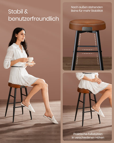 Rootz EKHO Collection - Bar Stools Set - Counter Stools - Steel Frame - PU Leather - Compact Size - 49.5cm x 49.5cm x 63cm