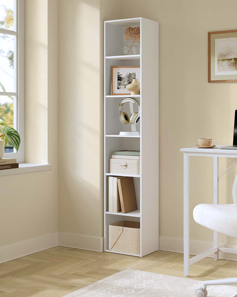 Rootz Wooden Bookshelf - Storage Unit - Display Shelves - Sturdy Design - White - 24cm x 30.2cm x 160.7cm