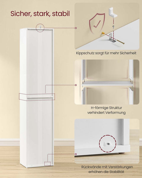 Rootz Wooden Bookshelf - Storage Unit - Display Shelves - Sturdy Design - White - 24cm x 30.2cm x 160.7cm