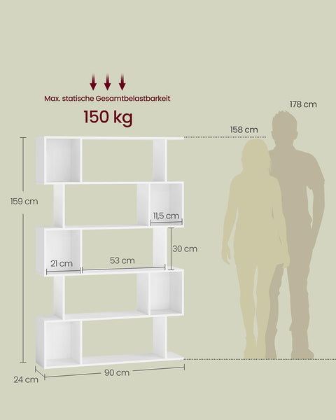 Rootz Bookshelf - Storage Unit - Display Shelf - Durable Wooden Chipboard - Matt White Finish - 24x90x159cm