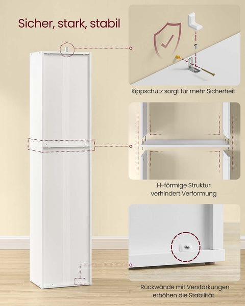 Rootz White Book Shelf - Wooden Storage Rack - Display Unit - Durable MDF Construction - 24cm x 30.2cm x 134.2cm