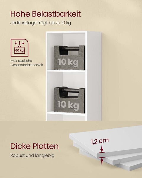 Rootz White Book Shelf - Wooden Storage Rack - Display Unit - Durable MDF Construction - 24cm x 30.2cm x 134.2cm