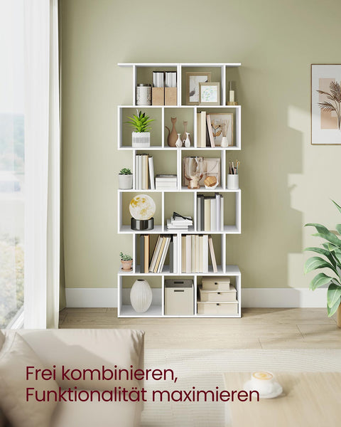 Rootz Wooden Chipboard Bookshelf - Bookcase - Storage Shelf - Durable White Finish - 24 x 40 x 191 cm