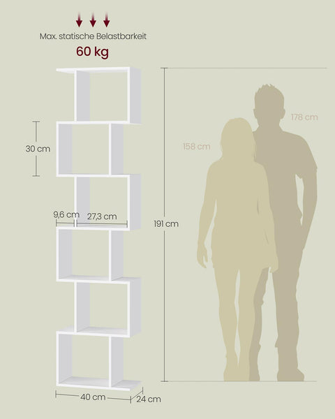 Rootz Wooden Chipboard Bookshelf - Bookcase - Storage Shelf - Durable White Finish - 24 x 40 x 191 cm