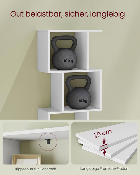 Rootz Wooden Bookshelf - White - Storage Unit - Home Organizer - 24cm x 40cm x 159cm