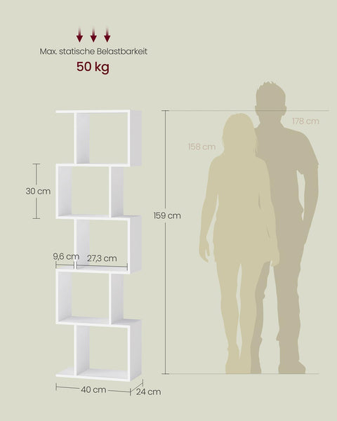 Rootz Wooden Bookshelf - White - Storage Unit - Home Organizer - 24cm x 40cm x 159cm