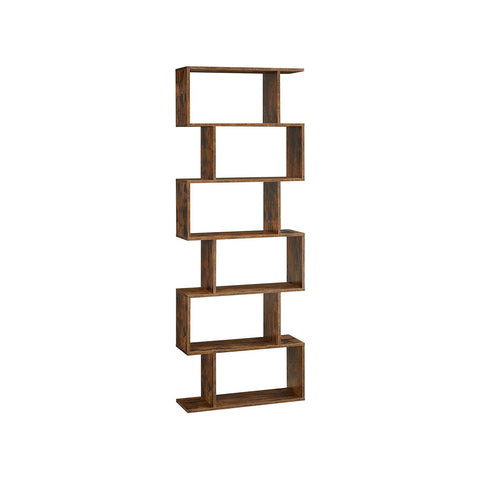 Rootz 6 Tier Bookshelf - Standing File Shelf - S-Style Bookcase - Chipboard Construction - Dark Brown Finish - 70cm x 24cm x 190.5cm