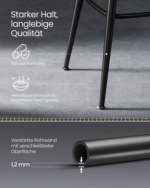 Rootz Bar Stool Set - Ink Black - Steel Upholstered Chairs - 58D Foam - Polyurethane Leather - 57cm x 57cm x 101cm - 76cm Seat Height - 120kg Capacity