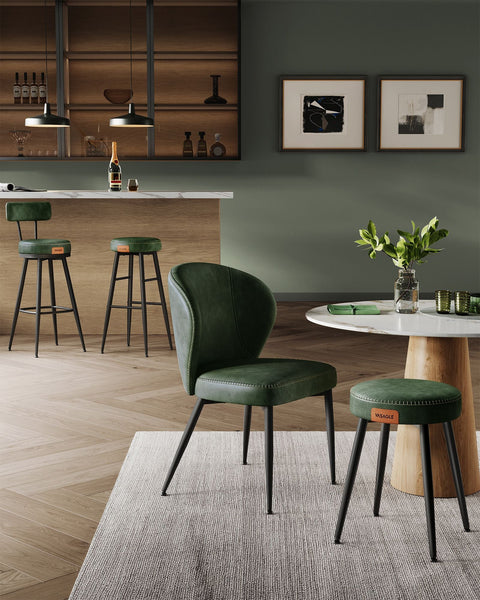 Rootz set of 2 Forest Green Bar Chairs - Counter Stools - Steel Frame - PU Leather - 57cm x 57cm x 101cm. Lightweight - 120kg Capacity.