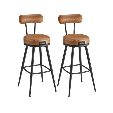 Rootz 2 Bar Chairs Set - Bar Stools - Kitchen Counter Stools - Steel Frame - 58D Foam Seat - PU Leather - 57cm x 57cm x 101cm