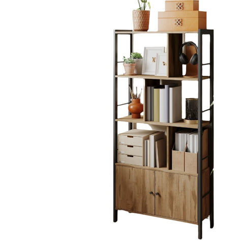 Rootz Bookcase - 4 Shelf Levels - Bookshelf - Wooden Display - 30cm x 74cm x 154.5cm - Camel Brown & Ink Black