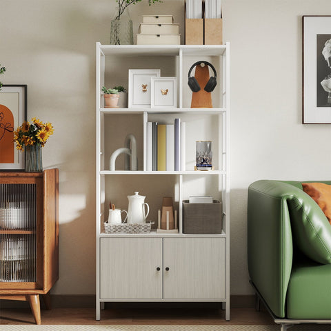 Rootz Book Shelf - Wooden Bookcase - Storage Shelving - Durable & Sturdy - White - 30cm x 74cm x 154.5cm